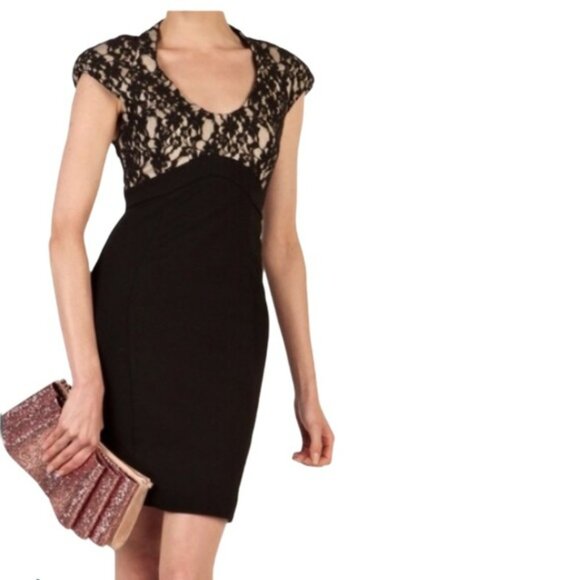 Ted Baker London Briony Black Nude Lace Top Bodycon Mini Dress.  SZ US 2/TB 0 - Picture 2 of 4
